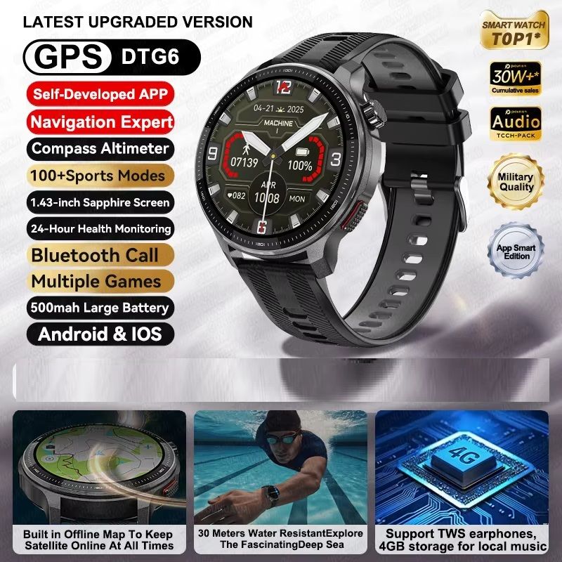 Smart Watch With Offline Maps GPS Music Player 10ATM Waterproof Fitness Tracker 8