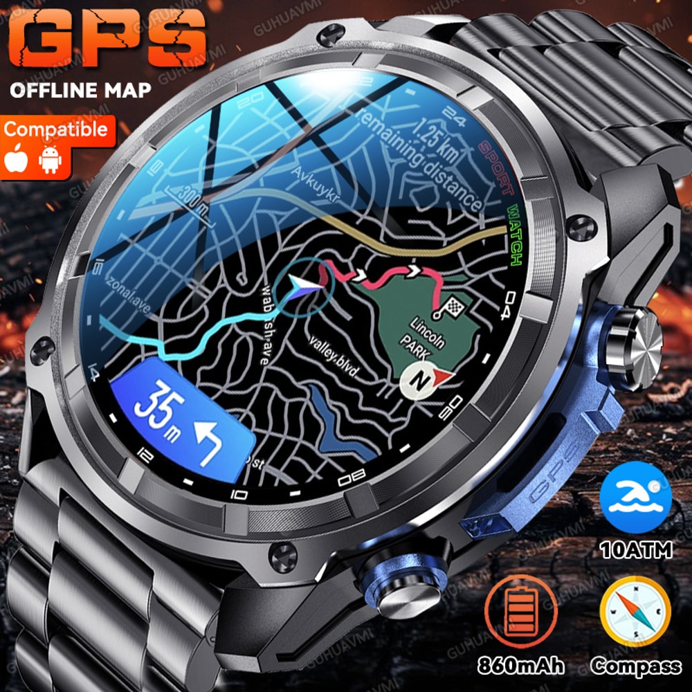 Outdoor GPS Smart Watch With Offline Maps Bluetooth Calling Compass 0