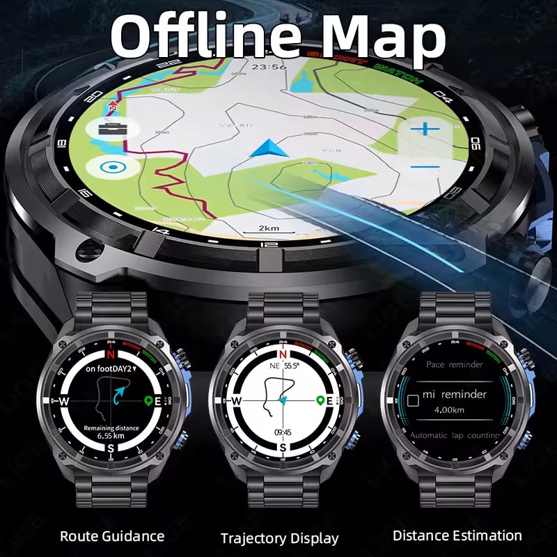 Outdoor GPS Smart Watch With Offline Maps Bluetooth Calling Compass 1