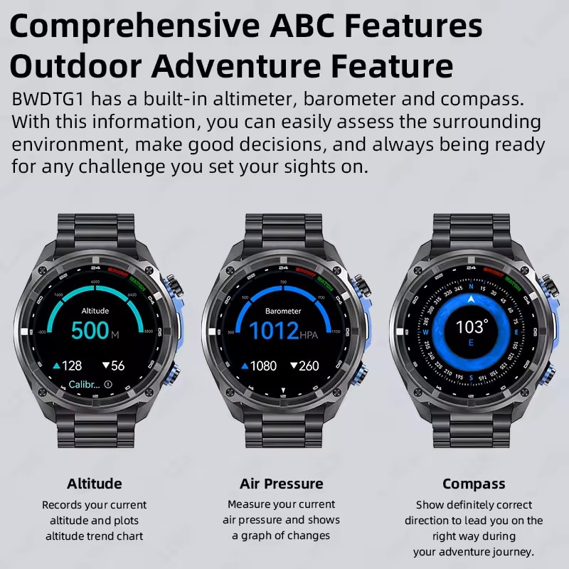 Outdoor GPS Smart Watch With Offline Maps Bluetooth Calling Compass 5