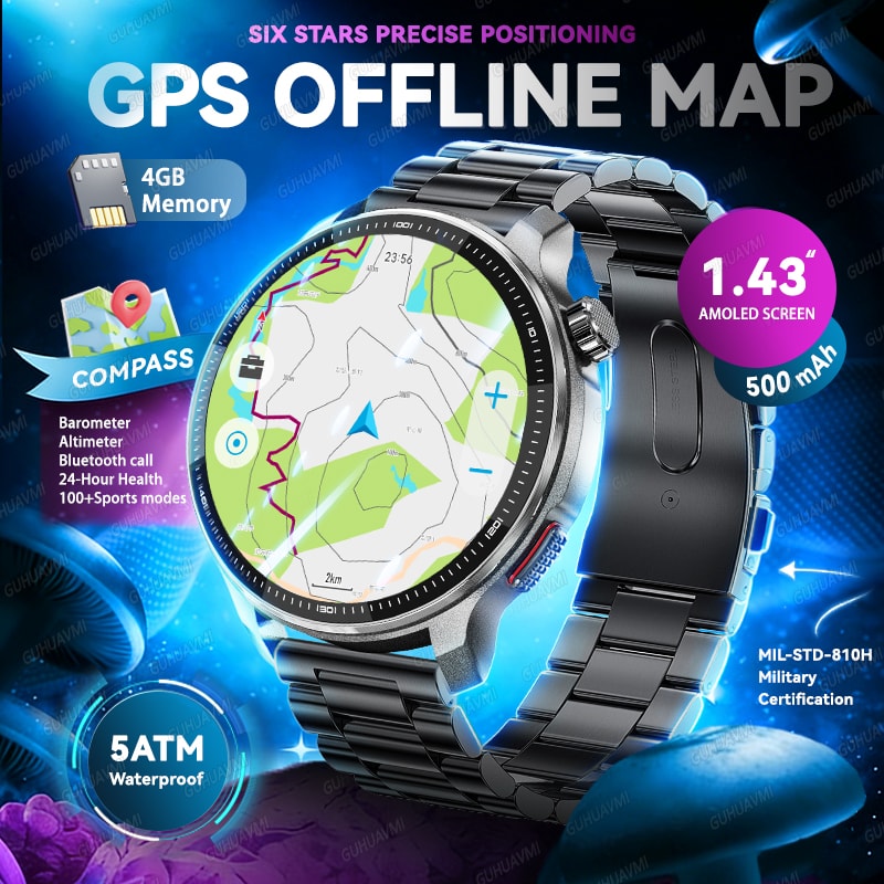 Premium Rugged GPS Smartwatch With Offline Maps Compass Altimeter For Outdoor Adventure 5