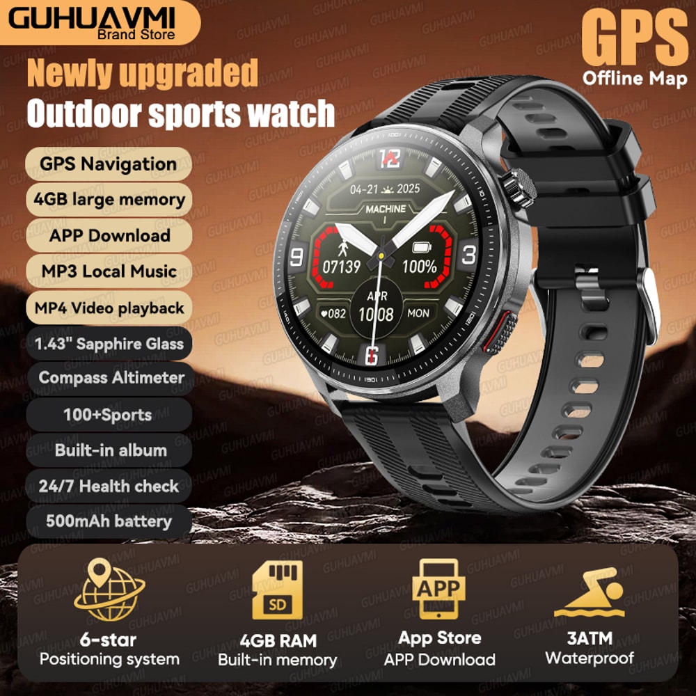 Premium Rugged GPS Smartwatch With Offline Maps Compass Altimeter For Outdoor Adventure 7