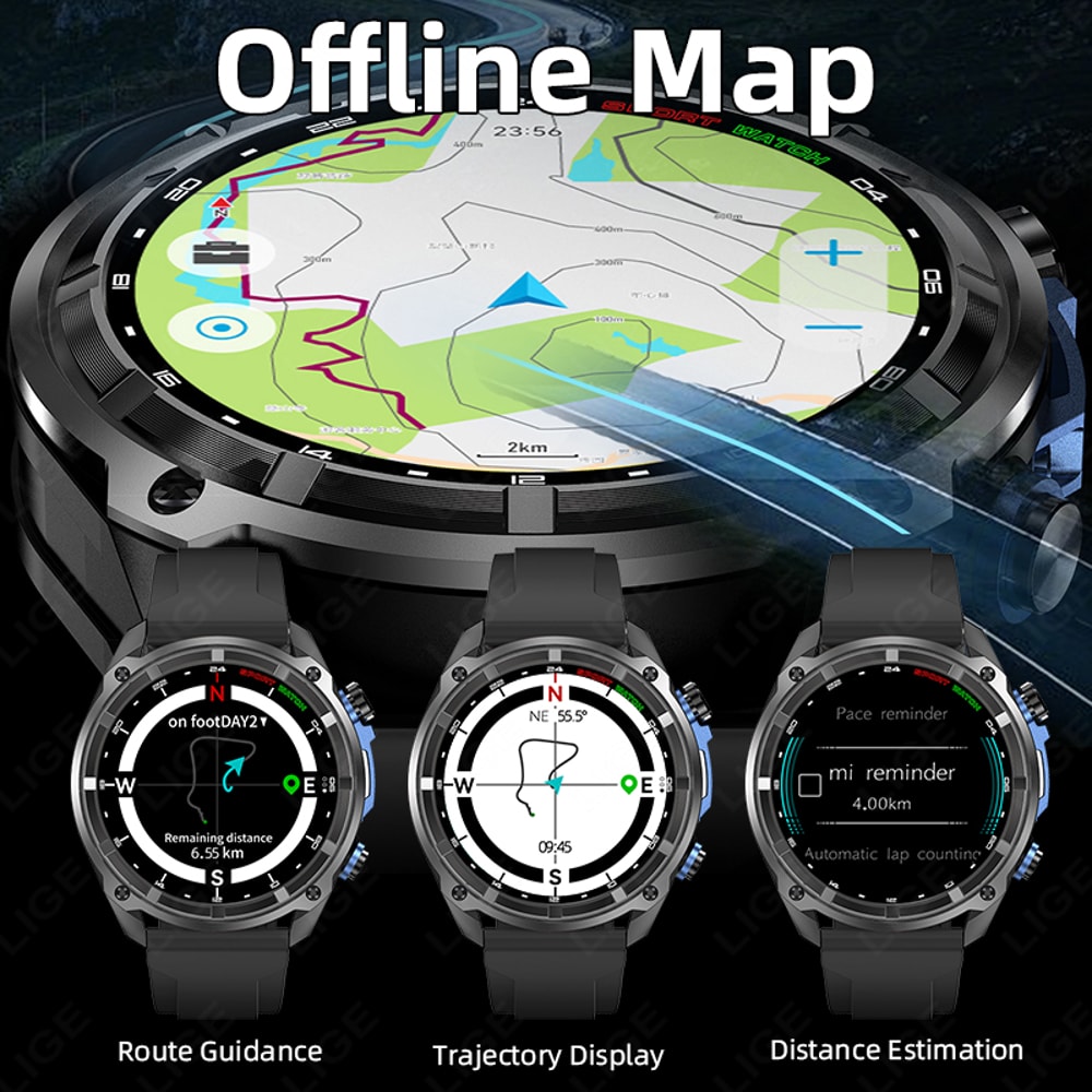 Men Outdoor GPS Smartwatch With Offline Maps Compass Altimeter Bluetooth Calling 2