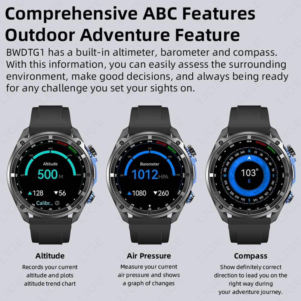 Men Outdoor GPS Smartwatch With Offline Maps Compass Altimeter Bluetooth Calling 4
