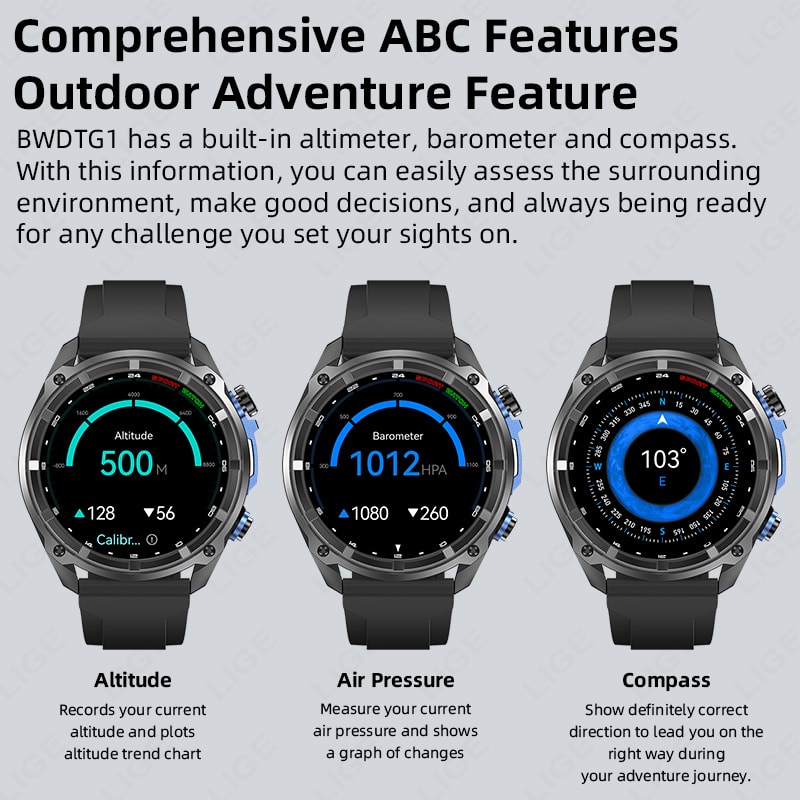 Men Outdoor GPS Smartwatch With Offline Maps Compass Altimeter Bluetooth Calling 4