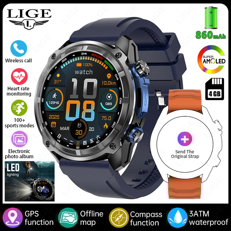 Men Outdoor GPS Smartwatch With Offline Maps Compass Altimeter Bluetooth Calling 6