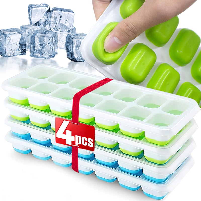 Silicone Ice Cube Tray With Lid Easy Release Cocktail Ice Mold Square Cubes 4