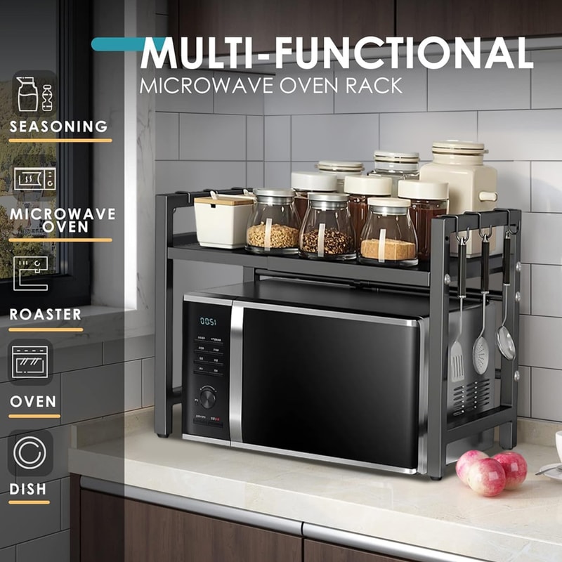 Adjustable Microwave Oven Rack Space Saving Kitchen Storage Rack Organizer With Cutting Board Holde 2