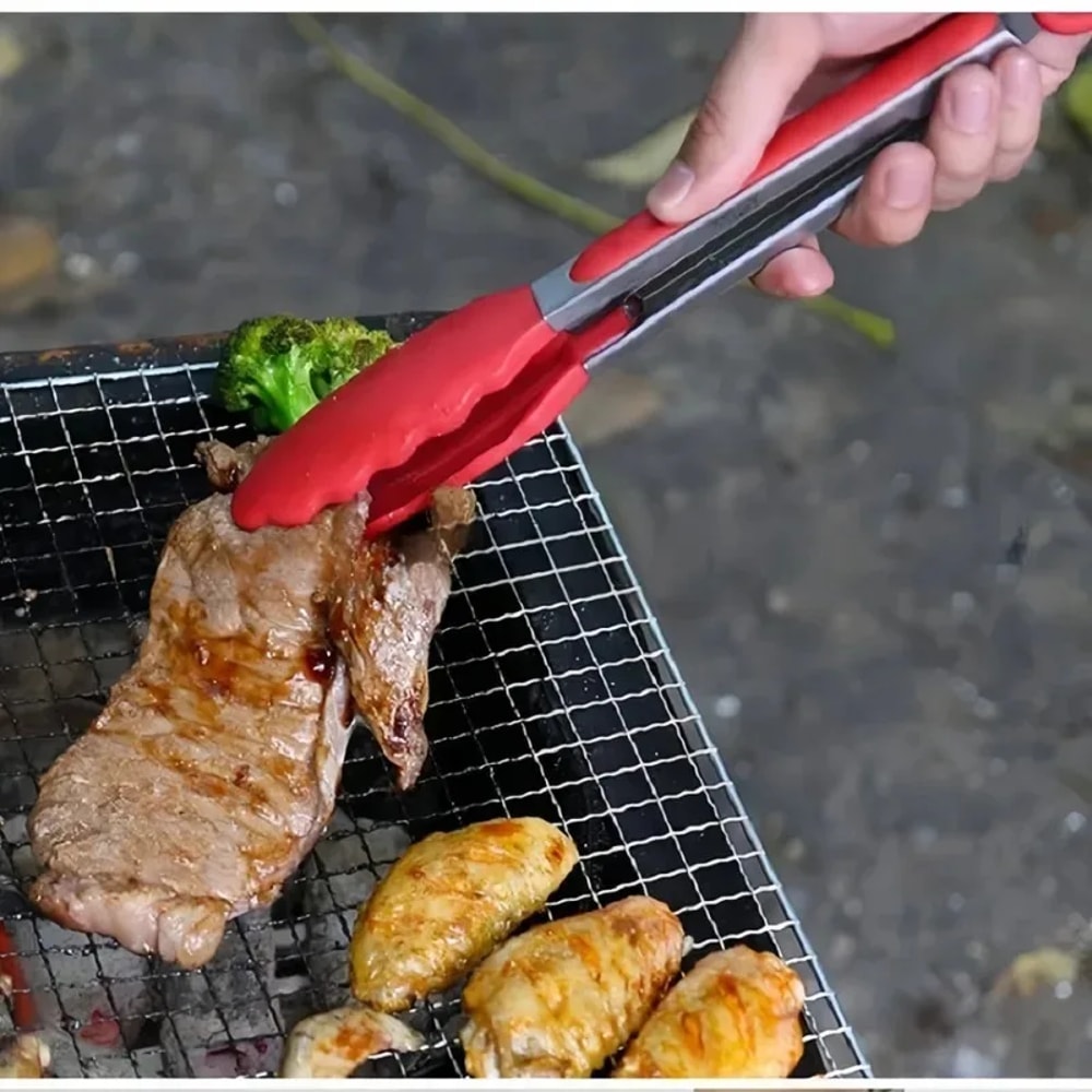 Stainless Steel Anti Slip Kitchen Tongs Heat Resistant BBQ Food Clip 0
