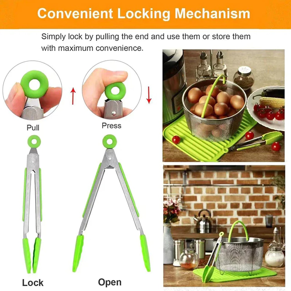 Stainless Steel Anti Slip Kitchen Tongs Heat Resistant BBQ Food Clip 3