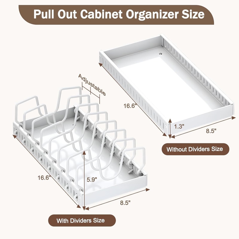 Pull Out Cabinet Organizer For Pots And Pans With Adjustable Dividers 5