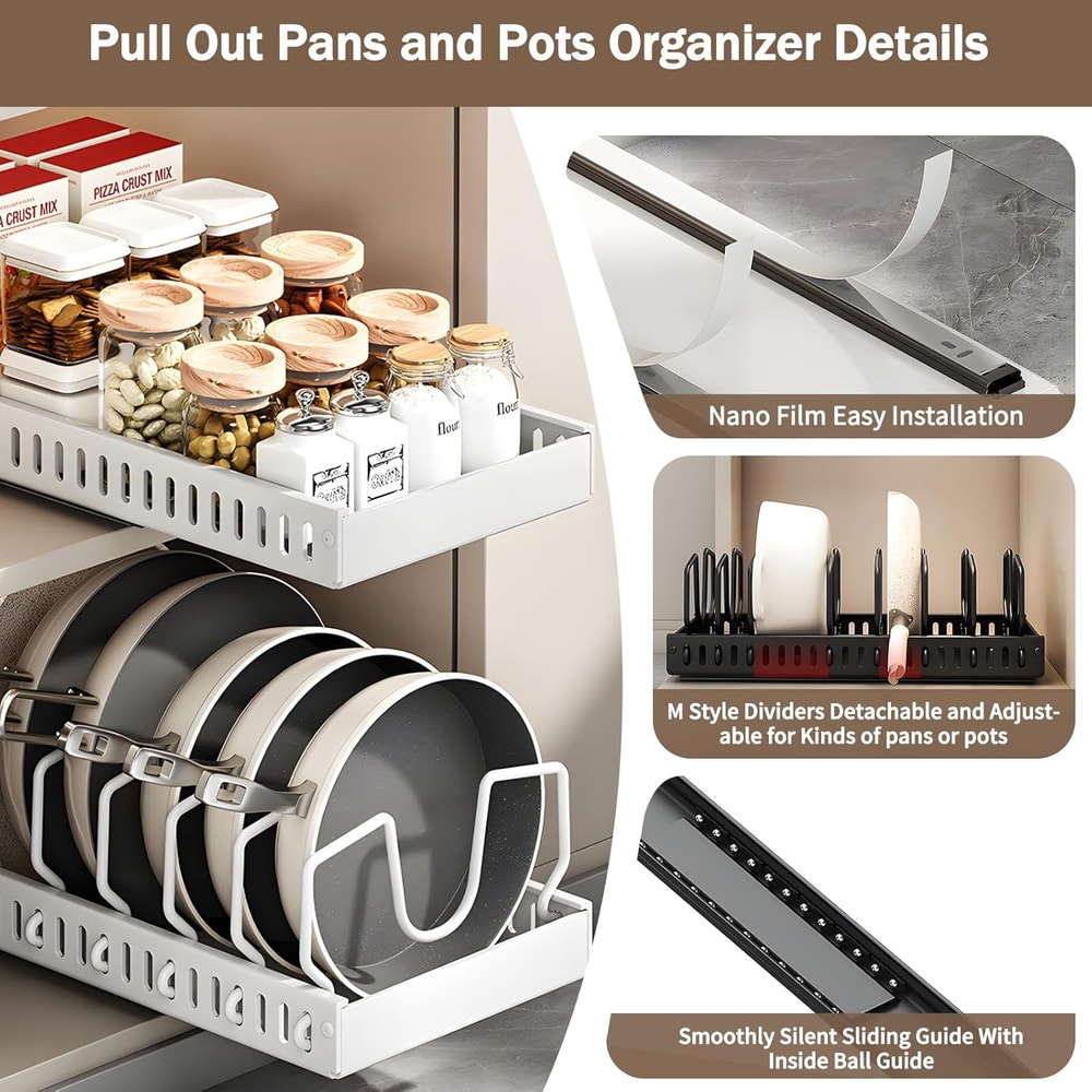Pull Out Cabinet Organizer For Pots And Pans With Adjustable Dividers 1