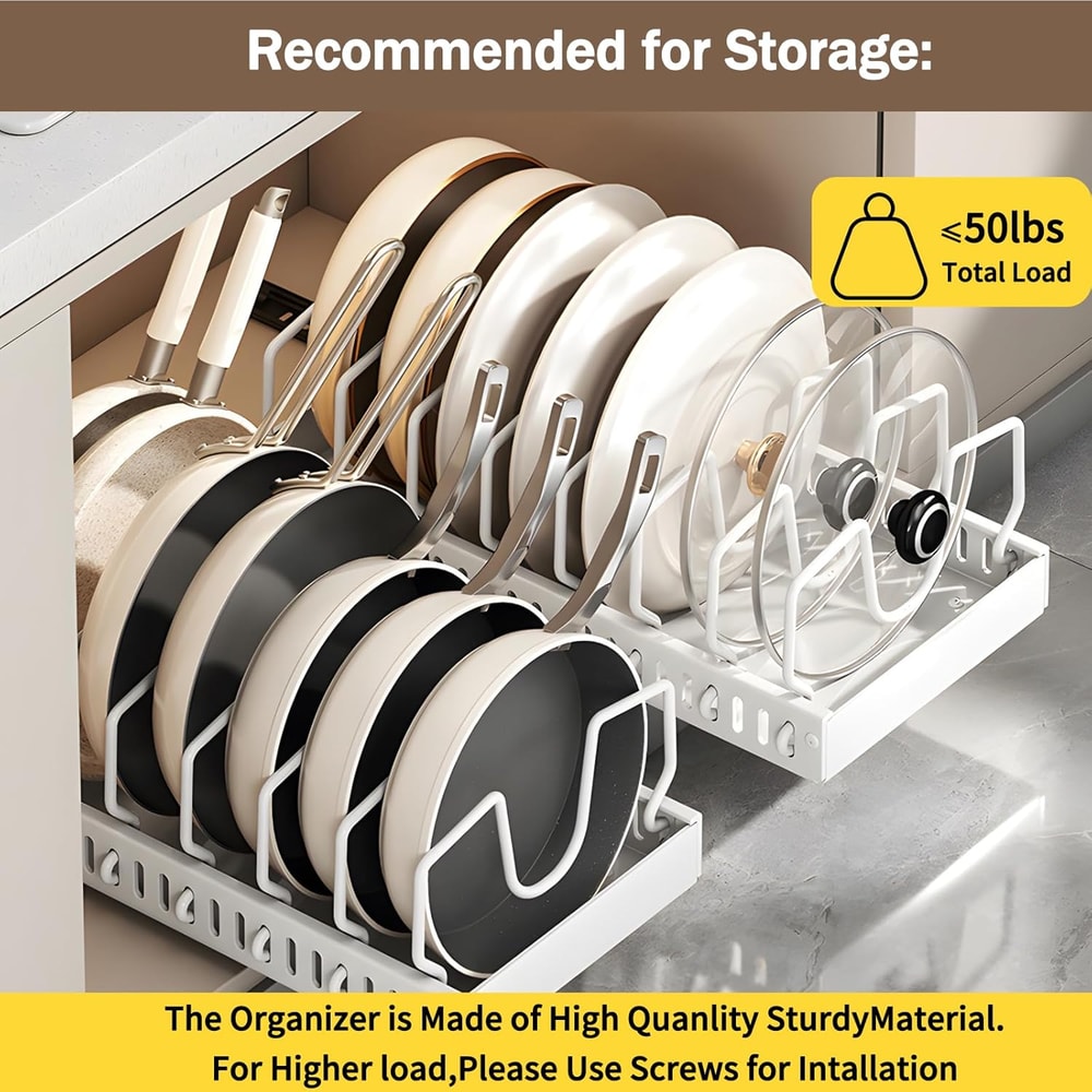 Pull Out Cabinet Organizer For Pots And Pans With Adjustable Dividers 2