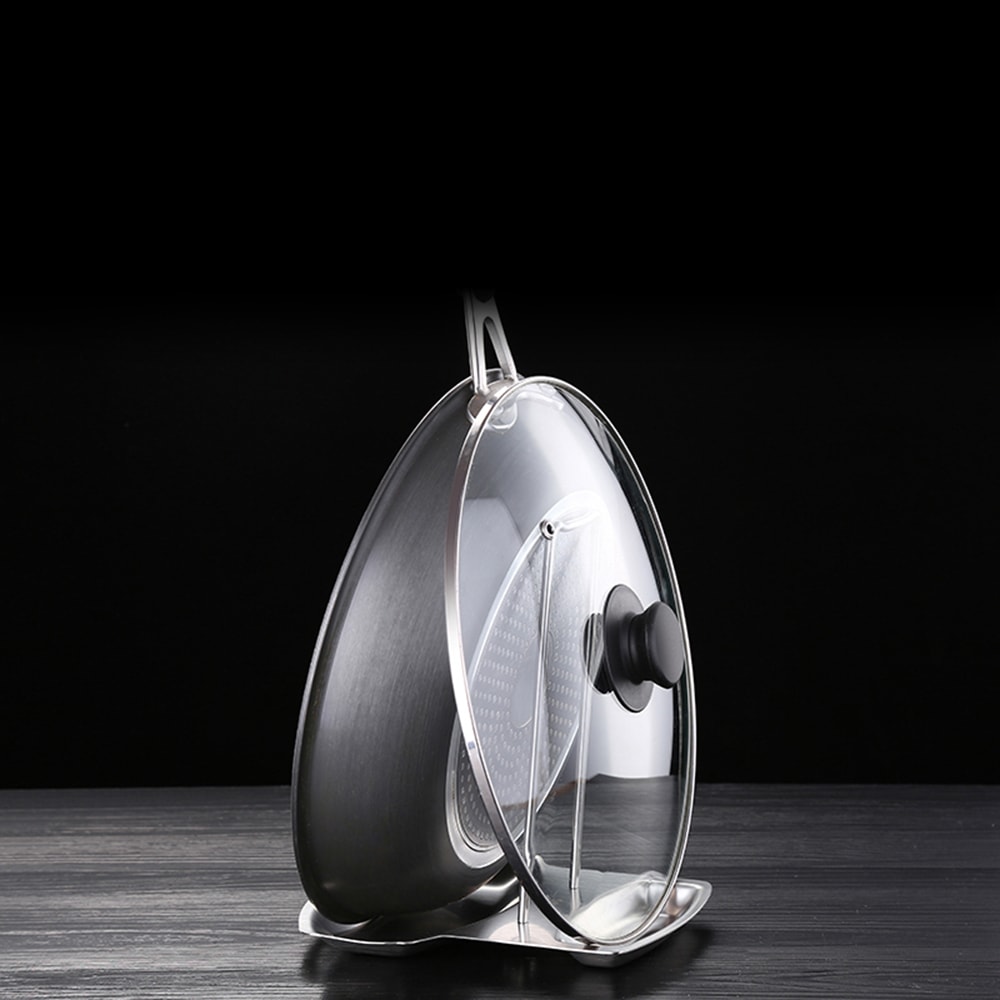 Stainless Steel Pot Lid Organizer Rack with Spatula Holder Kitchen Storage Stand