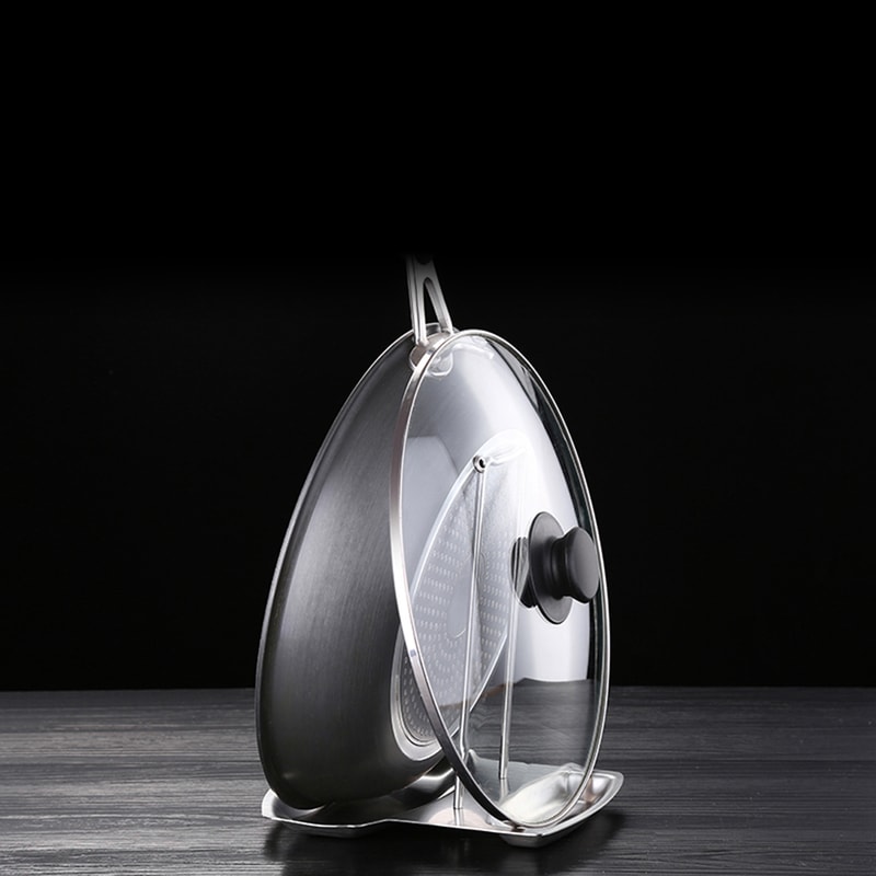 Stainless Steel Pot Lid Organizer Rack with Spatula Holder Kitchen Storage Stand