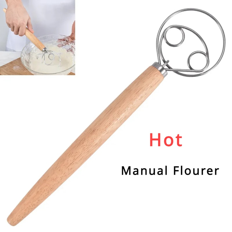 Premium Danish Dough Whisk Stainless Steel Bread Mixer With Wooden Handle For Easy Baking 1