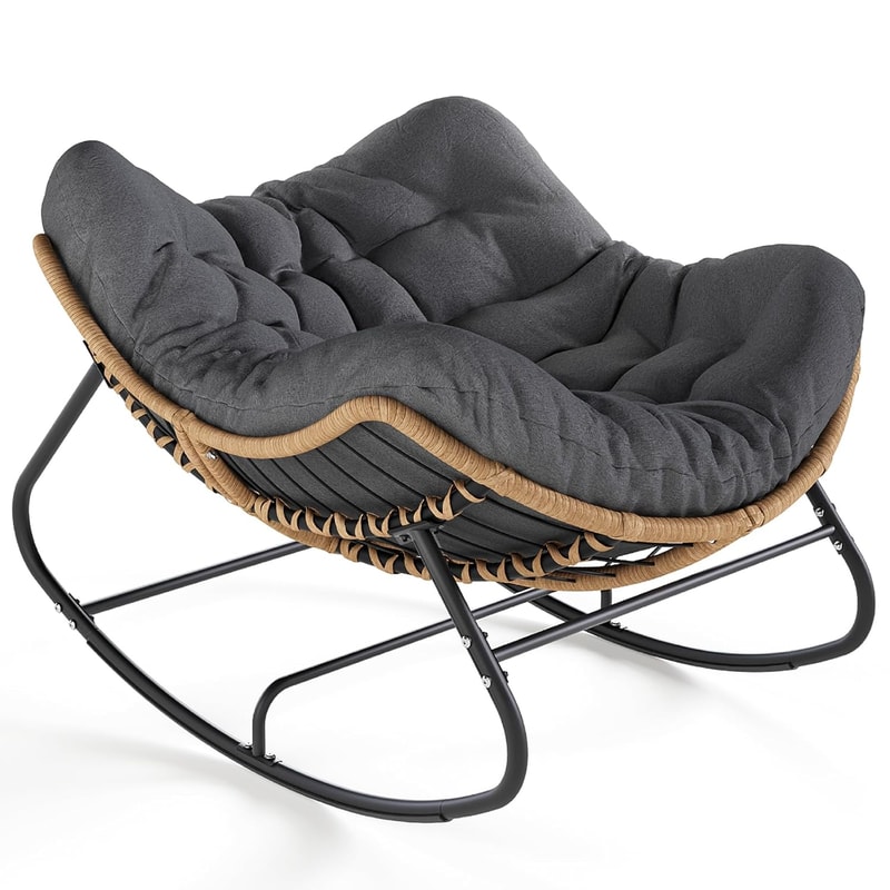Oversized Papasan Rocking Chair Cozy Wicker Egg Chair For Indoor Outdoor Lounge Comfort 0