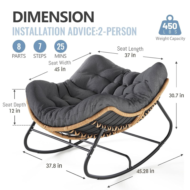 Oversized Papasan Rocking Chair Cozy Wicker Egg Chair For Indoor Outdoor Lounge Comfort 5