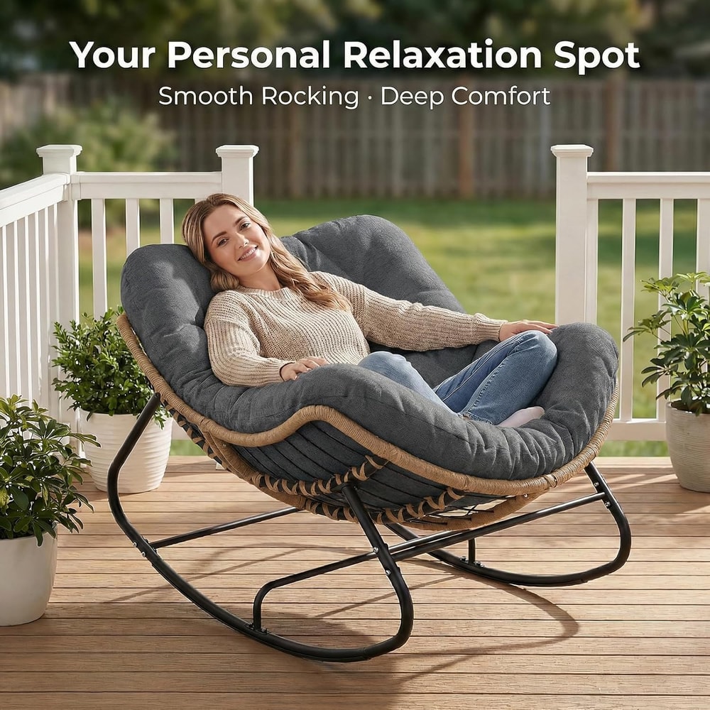 Oversized Papasan Rocking Chair Cozy Wicker Egg Chair For Indoor Outdoor Lounge Comfort 1