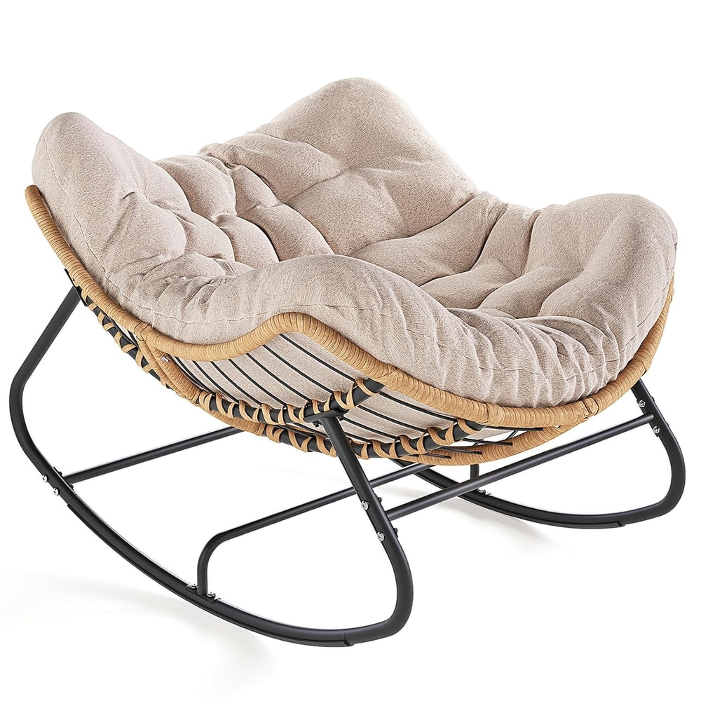 Oversized Papasan Rocking Chair Cozy Wicker Egg Chair For Indoor Outdoor Lounge Comfort 7