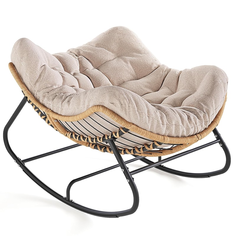 Oversized Papasan Rocking Chair Cozy Wicker Egg Chair For Indoor Outdoor Lounge Comfort 7