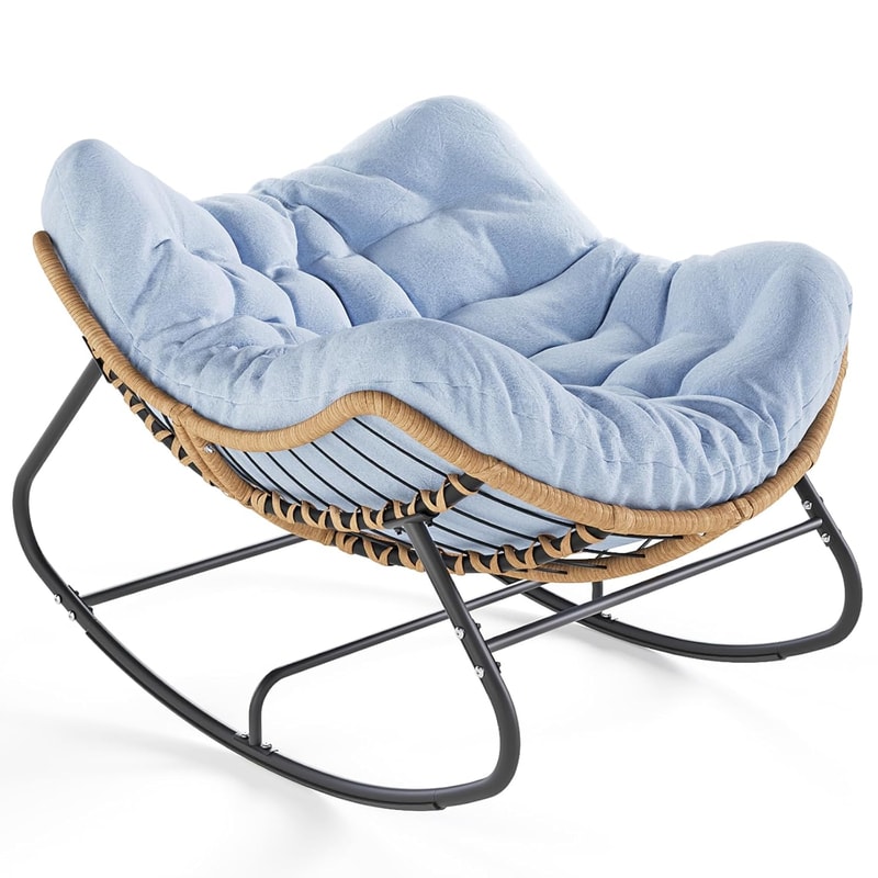 Oversized Papasan Rocking Chair Cozy Wicker Egg Chair For Indoor Outdoor Lounge Comfort 8