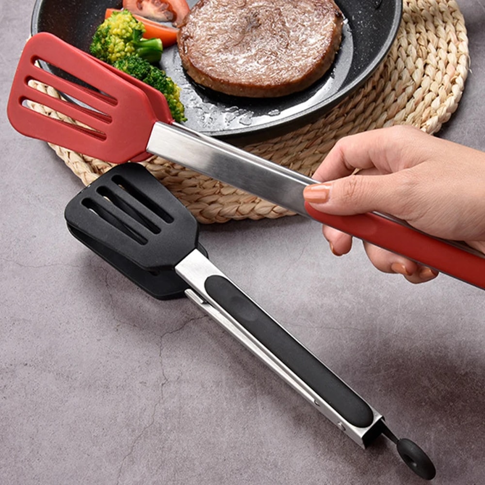 HeatResistant Silicone Kitchen Tongs Stainless Steel BBQ Grill Tongs NonStick Food Tongs 1