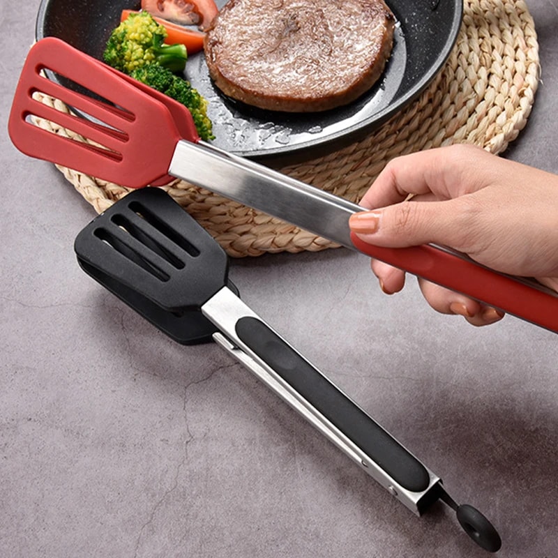 HeatResistant Silicone Kitchen Tongs Stainless Steel BBQ Grill Tongs NonStick Food Tongs 1