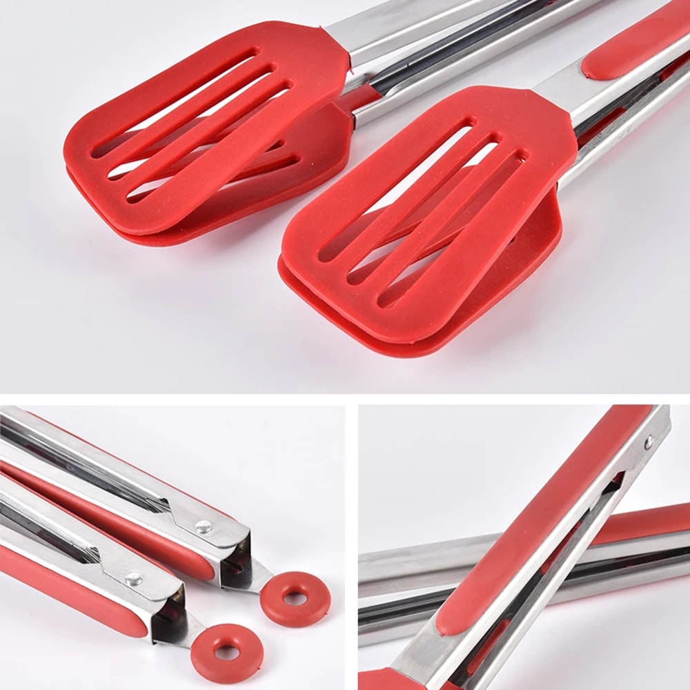 HeatResistant Silicone Kitchen Tongs Stainless Steel BBQ Grill Tongs NonStick Food Tongs 4