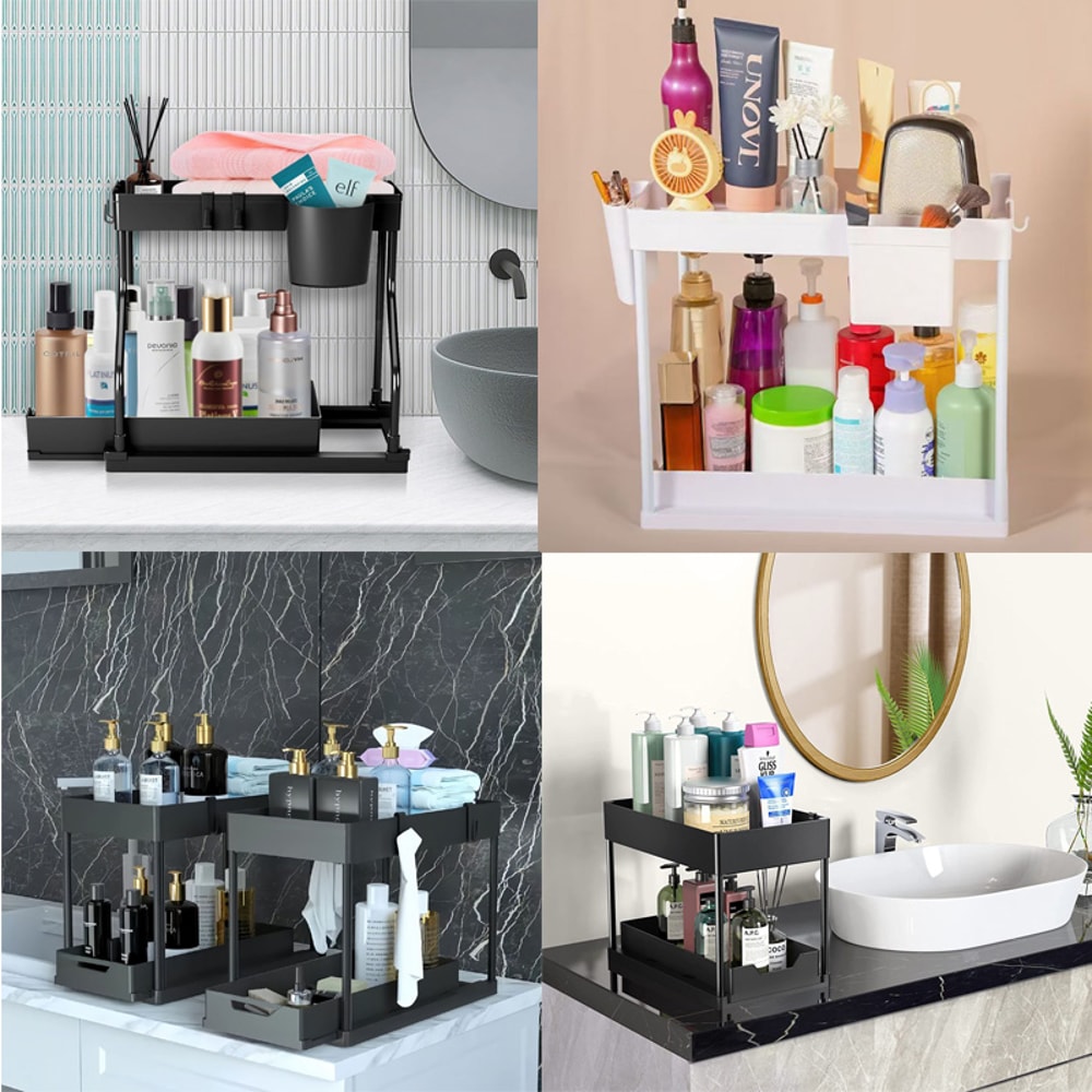Under Sink Organizer With Sliding Basket Space Saving Kitchen Cabinet Storage Rack 4