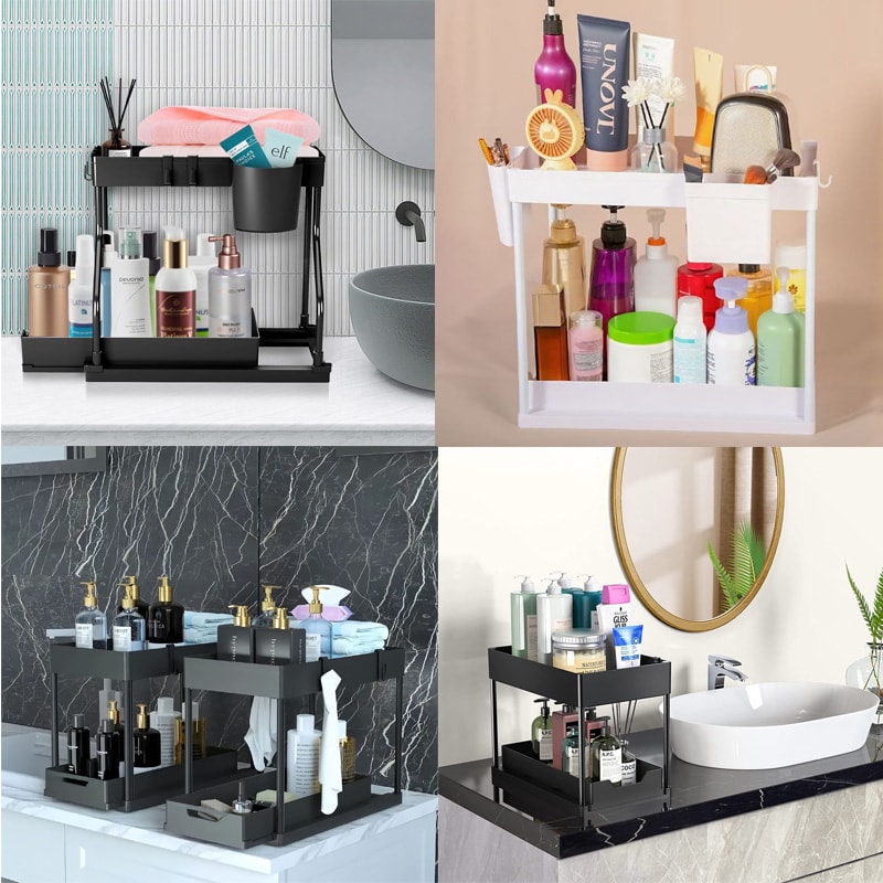 Under Sink Organizer With Sliding Basket Space Saving Kitchen Cabinet Storage Rack 4