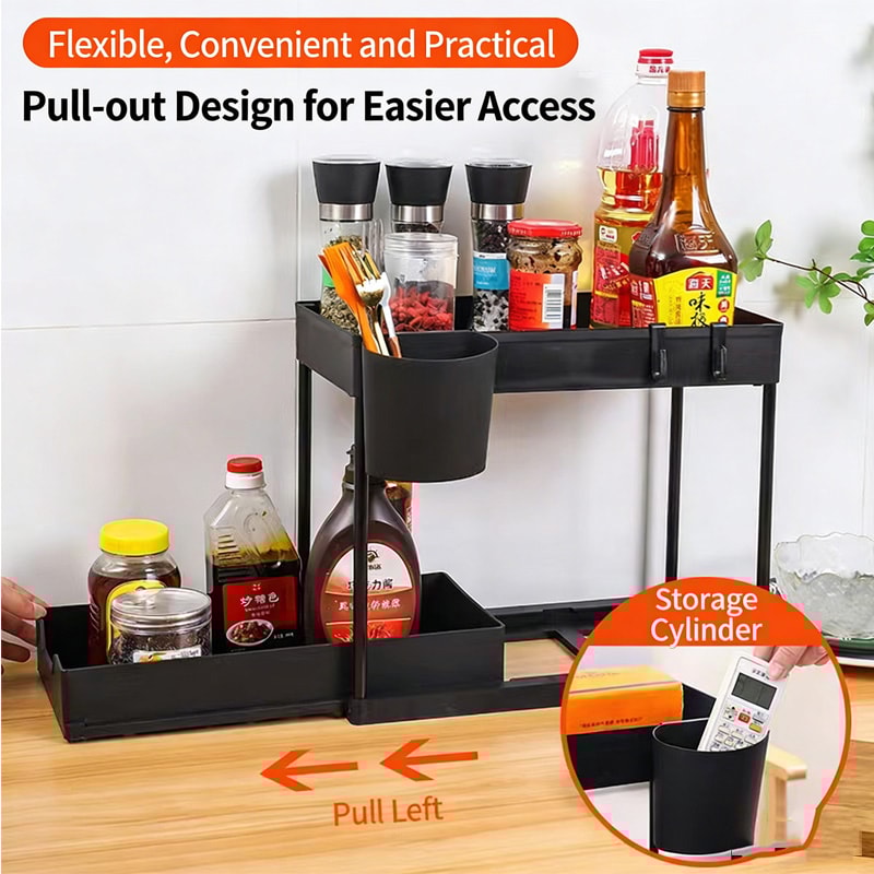 Under Sink Organizer With Sliding Basket Space Saving Kitchen Cabinet Storage Rack 3