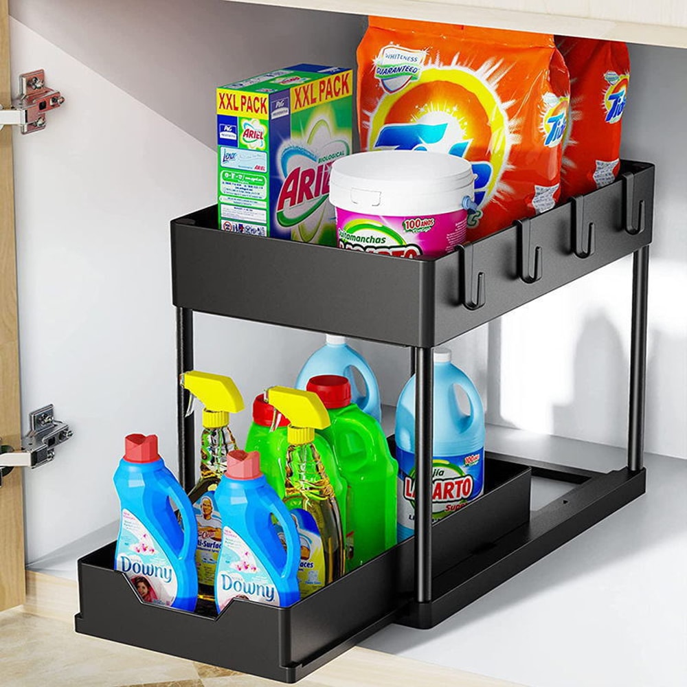 Under Sink Organizer With Sliding Basket Space Saving Kitchen Cabinet Storage Rack 6