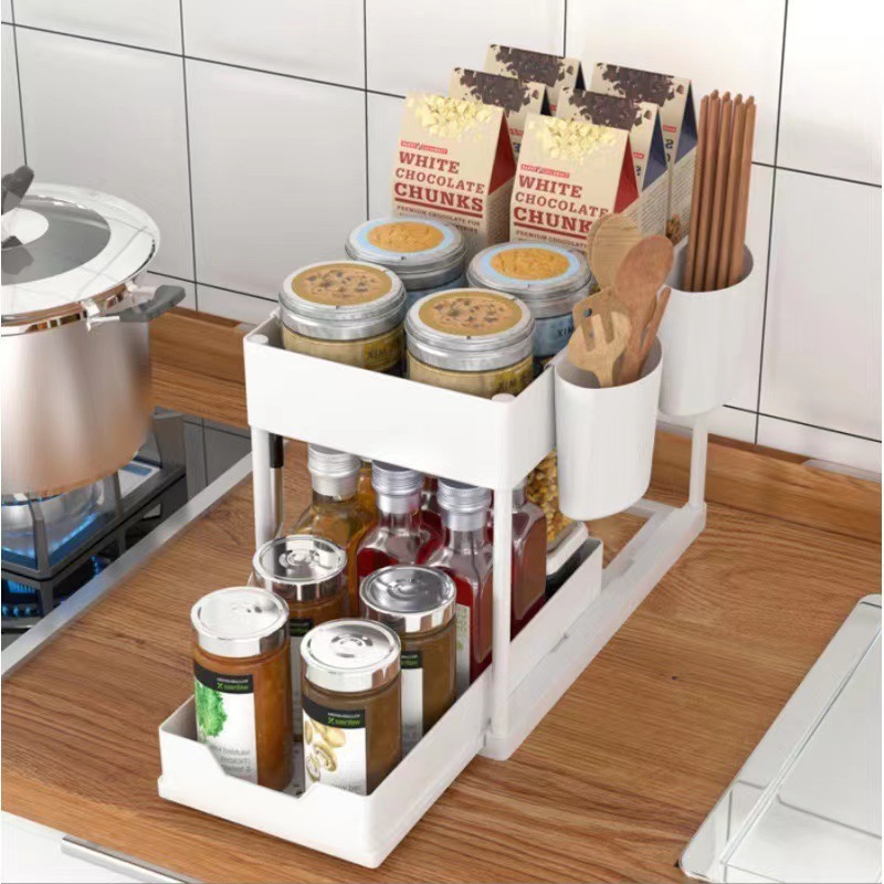 Under Sink Organizer With Sliding Basket Space Saving Kitchen Cabinet Storage Rack 5