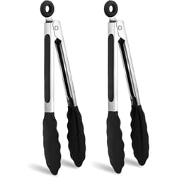 heat resistant kitchen tongs stainless steel handle with non slip silicone tips for grilling and cooking