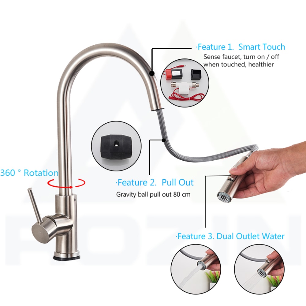Smart Kitchen Faucet Touch Sensor Pull Out Rotation Mixer Tap 1
