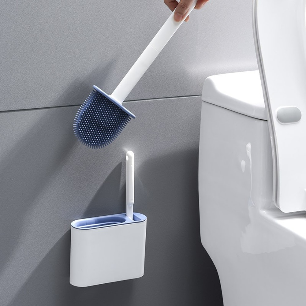 Silicone Toilet Brush Set Wall Mounted No Dead Corner Cleaning Tool 2