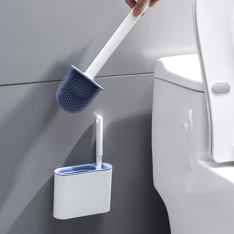 Silicone Toilet Brush Set Wall Mounted No Dead Corner Cleaning Tool 2