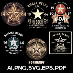 D-DAY OMAHA BEACH 1944-2024 80TH ANNIVERSAIRE NORMANDY 3 DIGITAL FILE AI.PNG.EPS.PDF.SVG FILES