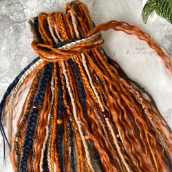 Blue and Ginger dreads with Curly ends redhead dreadlocks Wavy dread extension Orange Dreads Red dreads Boho dreadlocks