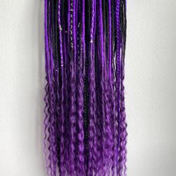 Black and purple Synthetic Double Ended Dreadlocks with curly ends, Ready to ship