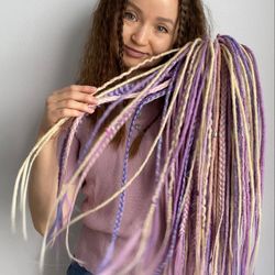 Blonde purple and Pink Synthetic Double Ended Dreadlocks, ready to ship