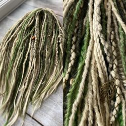 Blonde and olive forest green synthetic Double ended dreadlocks Ready to ship