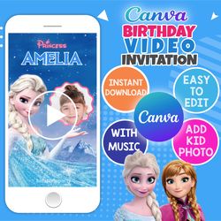 frozen birthday video invitation | editable and instant downloadable | canva template