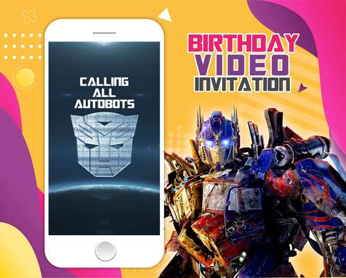Transformers birthday party video invitation, Optimus Prime Digital Animated Video Invite For Mobile