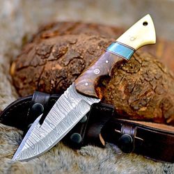 9'' Handmade Damascus Steel Full Tang Gut Hook Knife, Fixed Blade With Sheath - Sword Shop By Empire Industry