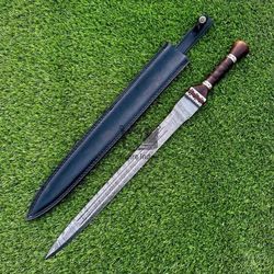 Handmade Damascus Steel Double Edge Hunting Roman Sword Roman Gladius Dark Age Sword Viking Sword With Sheath