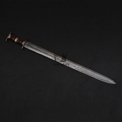 Handmade Damascus Steel 34 Inch Double Edge Hunting Roman Sword Roman Gladius Dark Age Sword Viking Sword With Sheath