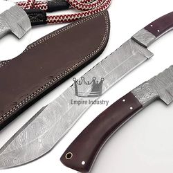 Handmade Damascus Steel Full Tang Hunting Bowie Knife With Sheath Fixed Blade Camping Knife Hunting Bowie Survival Knife