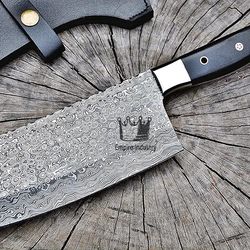 Handmade Damascus Steel Full Tang Hunting Cleaver Knife With Sheath Chef Chopper Butcher Knife Serbian Knife